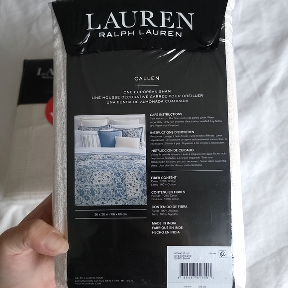 Lauren Ralph Lauren Callen European Pillow Shams in Cream - Picture 2 of 5